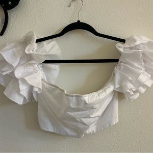 White ruffled crop top